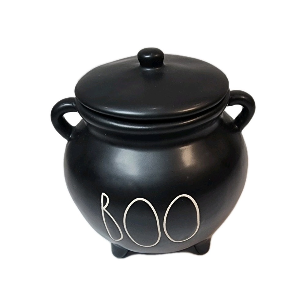 Rae Dunn Halloween Canister Black Boo Cauldron Mini 4.5" BOO By Magenta #150